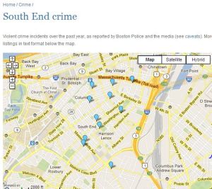 A snapshot of the crime database on Universal Hub.